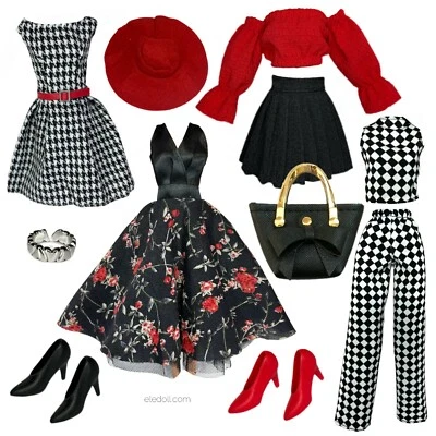 Eledoll Clothes Fashion Pack TEA TIME BLACK & RED Classic Set For 11.5” Doll #4 - Image 1 of 4