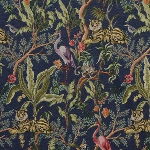 The Congo Blue Jungle Tapestry Fabric Woven Exotic Animal Upholstery Furnishing - Picture 1 of 7