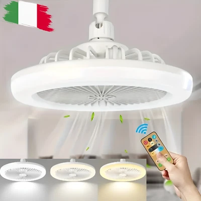 Ventilatore Da Soffitto Plafoniera Led E27 Regolabile Telecomando 30W 3 Velocit� - Immagine 1 di 4
