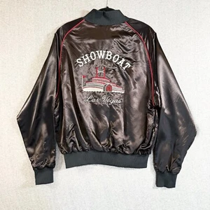 Vintage Showboat Las Vegas Satin Jacke Herren Medium schwarz bestickt Schiffbrüchige - Bild 1 von 12