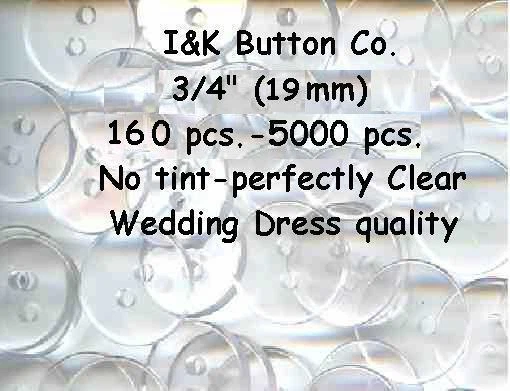 160 pcs. to 1000 pcs. Crystal Clear 2 hole Buttons 3/4" NEW 19mm for headbands - Image 1 of 1