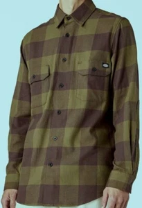 DICKIES Herren REGULAR FIT FLEX Flanellhemd - Dunkeloliv - Medium - Neu mit Etikett - Bild 1 von 2