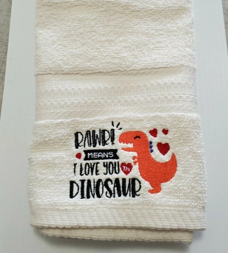 TOALLA DE MANO DINOSAURIO BORDADA RAWR SIGNIFICA TE AMO T REX Foto 1 de 1