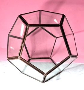 1 Terrarium Hexagon Vintage Brass Leaded Glass Open Back Geometric Dome 6" - Picture 1 of 6