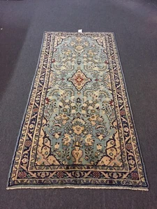 On Sale Antique Hand Knotted Vintage Tribal Area Rug Geometric Blue 3'2x7',#3402 - Picture 1 of 12