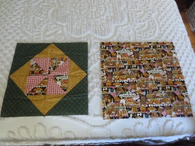 4149.  HOMEMADE BREAD PATCHWORK Cotton PILLOW TOP & Solid BACK - 19" x 19" - Image 1 of 4