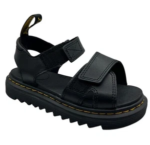 Dr Martens Girls Size 2 Vossie J Black Leather Platform Sandals Straps New - Picture 1 of 8