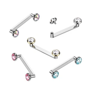 16G Titanium Flat Surface Barbell Bezel Crystal Staple Surface Piercing Jewelry - Picture 1 of 12