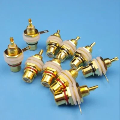 10 Pcs Terminal Female Chassis Panel PCB Mounts Socket Connector Gold Plated - Image 1 of 4