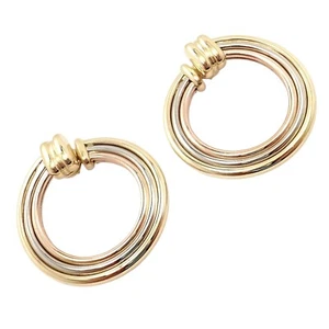 Authentic! Cartier 18k Tri-Color Gold Large Trinity Hoop Earrings - Picture 1 of 14