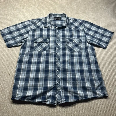 Camisa Bullhead Pearl Snap Para Hombres XL Western Manga Corta Cuadros Abotonada Vaquero Foto 1 de 4