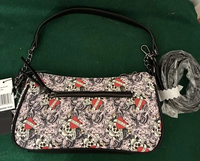ED HARDY ICONIC TATTOOS CROSSBODY SHOULDER BAG Love Kills Slowly Skulls Hearts - Image 1 of 4