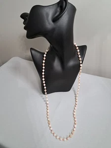 VTG White Cream Swirl Glass Beads Necklace with Small Coral Color Beads 30.5" - Picture 1 of 8