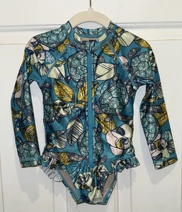 Tea Collection Boutique Rash Guard Swimsuit Turtle Floral Wax Print Girls 2T 2 - Foto 1 di 8