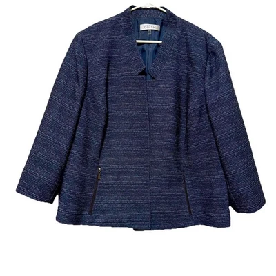 Kasper Women’s 24W Navy Open Front Jacket Zip Pockets Career Blazer Lined - Image 1 of 4