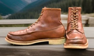 Russell Mokassin Hiker 9B Braun Leder Schnürstiefel Vintage White Tag USA - Bild 1 von 9