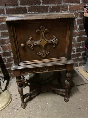 Vintage Humidor Wooden End Table/Cabinet With Carved Details Unique Style - Image 1 of 4