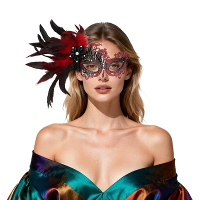 Women's Metal Feather Masquerade Mask Venetian Vintage Feather Carnival Mask - Image 1 of 2