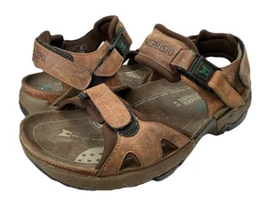 MEPHISTO Shark Fit Dark Brown Leather Comfort Sandals MENS 10 43 Shoes NEW - Picture 1 of 7