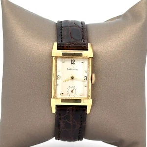 Vintage Fancy Bulova New York 14k Gold 21mm Rectangular Mechanical Wind Watch - Picture 1 of 9