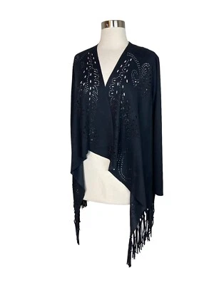 Chaqueta Alberto Makali XS negra imitación gamuza recortada flecos cárdigan Foto 1 de 4