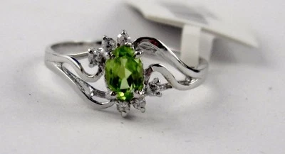 L37 PERIDOTO ANELLO ARGENTO 925 OVALE LEVIGATA CON ZIRCONIA Fiori Forma diverse - Immagine 1 di 4