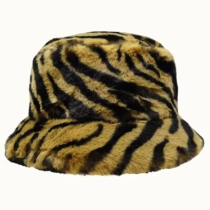 Olive & Pique Faux Fur Fuzzy *TIGER* 80's Bucket Hat, Fleece Lined for Warmth - Picture 1 of 6