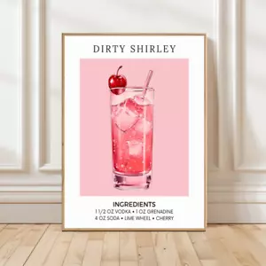 Dirty Shirley Print, Retro Cocktail Art, Vintage Bar Wall Art, poster no framed - Picture 1 of 4