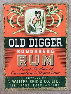 Bundaberg Old Digger Australia Rum Liquor Label Vintage Tiki Bar Cocktail Sign - Picture 1 of 2