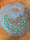 Vintage Costume  Turquoise And Gold Toned Layered Beaded And Chain  Necklace ...