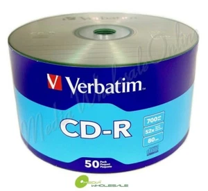 50 VERBATIM Blank 52X CD-R CDR Branded Logo 700MB Media Disc - Picture 1 of 4