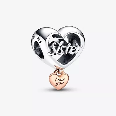 Pandora Love You Sister Heart Silver Bracelet Charm With Gift Pandora Box #82 - Image 1 of 4