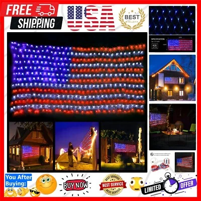Led Flag Net Lights of The , Waterproof American Flag String Light for Christ... - Image 1 of 4