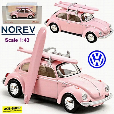 VW Volkswagen Käfer 1303 Beetle + Tavole Da Surf 1972-75 Rosa 1:43 Norev - Immagine 1 di 3