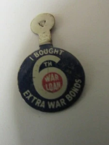 Vtg. WWII US Homefront "6th War Loan I Bought Extra War Bonds" Metal Button - Picture 1 of 4
