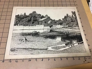 original Vintage - signed ink drawing - 1928 - R BAILEY -- property trees water - Picture 1 of 6