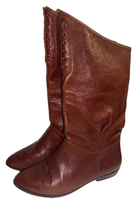 Vintage 90’s 9 West Brown Leather Mid Calf Pixie Pull On Slouch Boots Sz 7 N - Image 1 of 4
