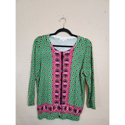 Joseph A Women's Green Geometric Button Front Long Sleeve Cardigan Size Large - Image 1 of 4