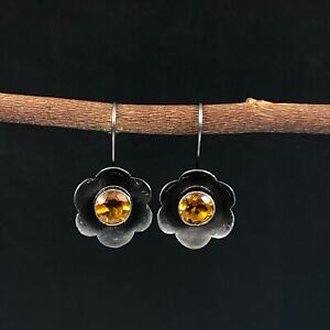 Solid 925 Sterling Silver Natural Citrine Gemstone Earrings 1.25" Valentine Gift