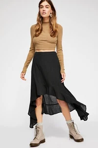 NEW FREE PEOPLE X KAS Sz S GAUZY FLOUNCE ASYMMETRICAL HEM MIDI SKIRT BLACK - Picture 1 of 3