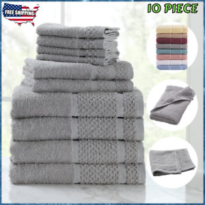 10 Piece Towel Set 100% Cotton Bath Towels Hand Towels Wash Soft Absorbent