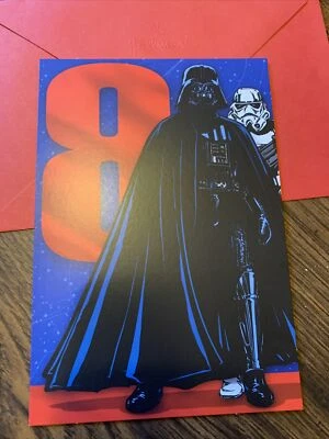 Tarjeta de felicitación feliz 8 cumpleaños “8” Star Wars Darth Vader Disney 5”x7” sello Foto 1 de 4