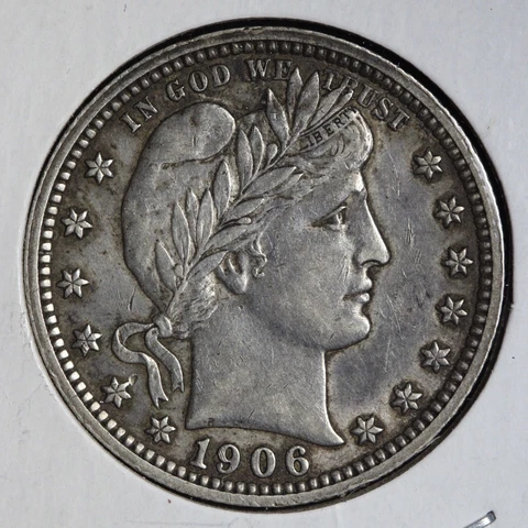 1906-O Barber Silver Quarter CHOICE AU++/UNC E306 QCNC Cover