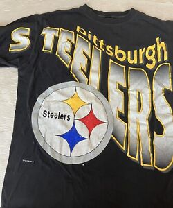 Vtg 1994 Pittsburg Steelers Spell Out Graphic Starter T Shirt Single Stitch XL