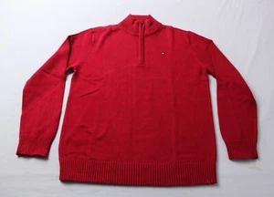 Tommy Hilfiger Boys Quarter Zip Cotton Sweater EJ3 Scooter Red Large (14/16) NWT - Picture 1 of 5