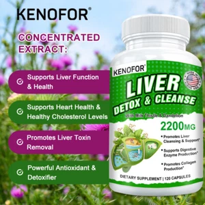 Fórmula de limpieza, desintoxicación y reparación del hígado, suplemento de cardo mariano 120 cápsulas 2200 mg - Imagen 1 de 10