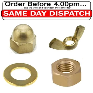 M3 - M10 Solid Brass Full Nut and Dome Nuts, Flat Washers Form A - Picture 1 of 8