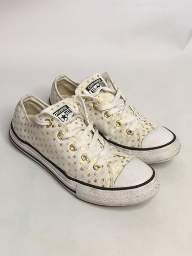 Scarpe basse Converse All Star Canvas bambino ragazzo taglia 3 bianco oro pois