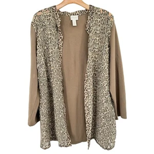 Chico's 3 Women's tan Leopard Print mesh jacket duster open ponte knit Size XL - Picture 1 of 12