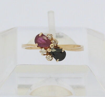 Ring in 18 kt 750 er Gelbgold mit Rubin Saphir Safir Tropfen Brillanten Brillant - Bild 1 von 4